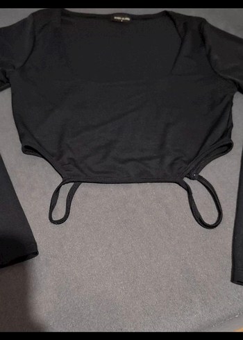 Siyah Uzun Kollu Kadın Crop - Görsel 2