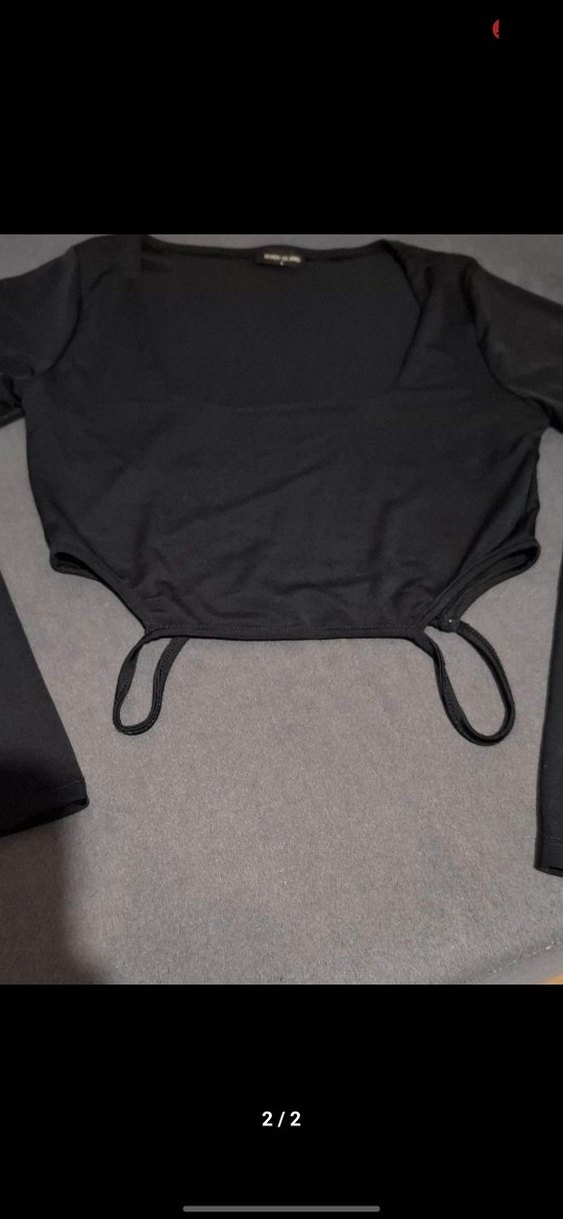 Siyah Uzun Kollu Kadın Crop - Görsel 2