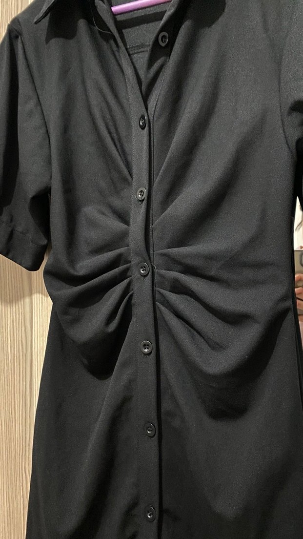 Düğmeli Siyah Midi Kadın Elbise - Görsel 2