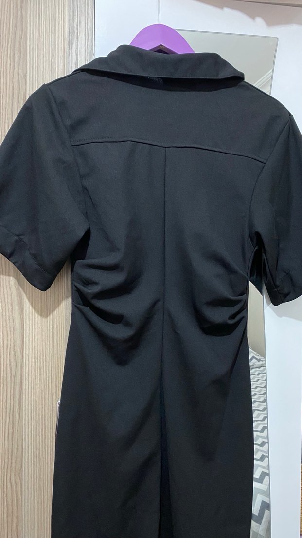 Düğmeli Siyah Midi Kadın Elbise - Görsel 4