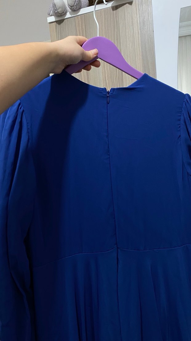 Kadın Lacivert Uzun V Yaka Elbise - Görsel 2