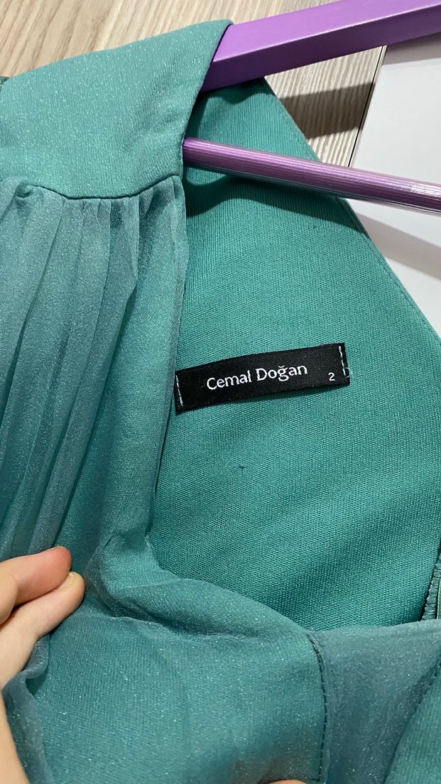 Uzun Turkuaz Drapeli Vintage Kadın Elbise - Görsel 3