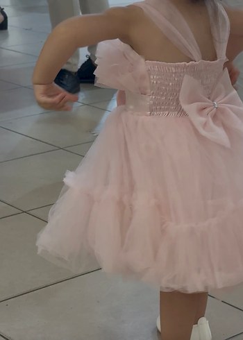 Pembe Fırfırlı Klasik Kız Çocuk Elbisesi - Görsel 3