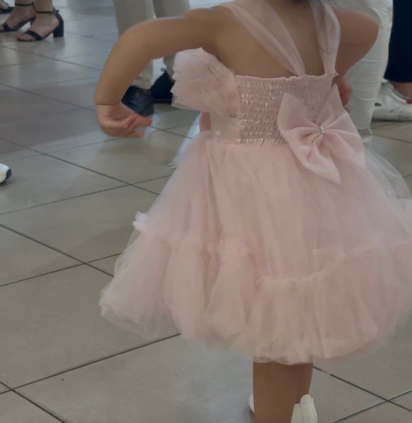 Pembe Fırfırlı Klasik Kız Çocuk Elbisesi - Görsel 3