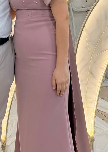 Pembe Uzun V Yaka Abiye Elbise - Görsel 2