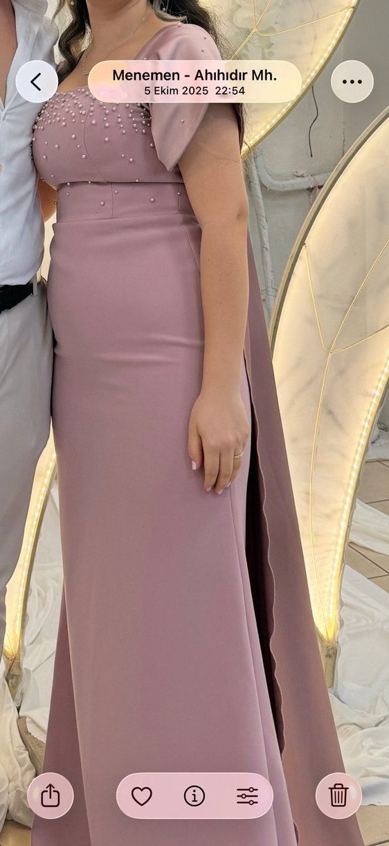 Pembe Uzun V Yaka Abiye Elbise - Görsel 2