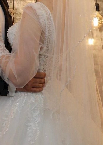 Uzun Kollu Straplez Prenses Gelinlik - Görsel 5