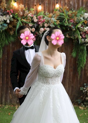 Uzun Kollu Straplez Prenses Gelinlik - Görsel 2