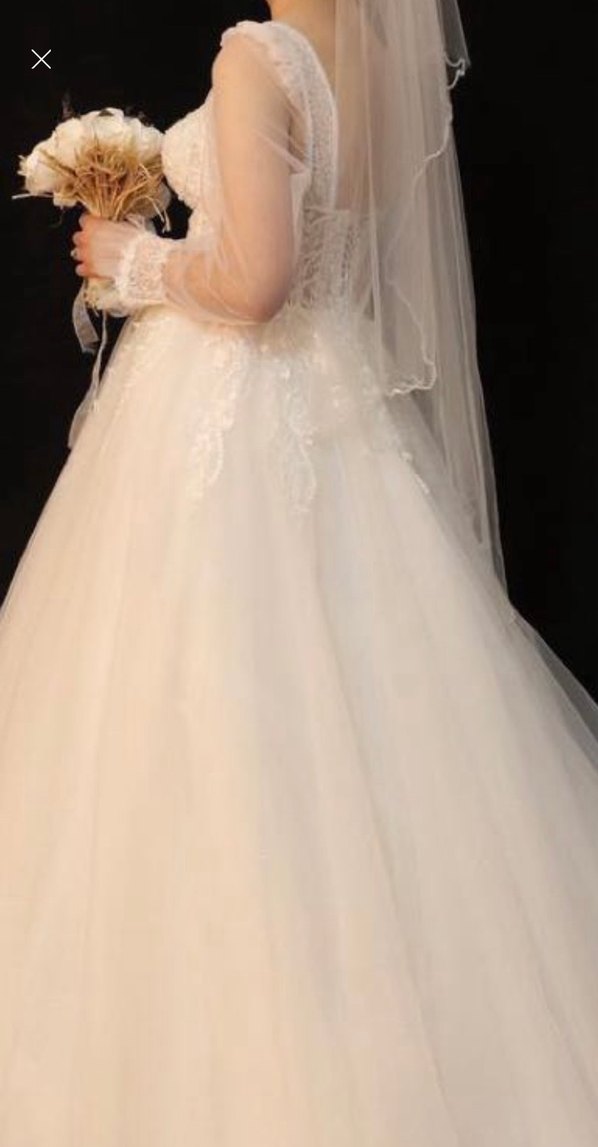 Uzun Kollu Straplez Prenses Gelinlik - Görsel 4