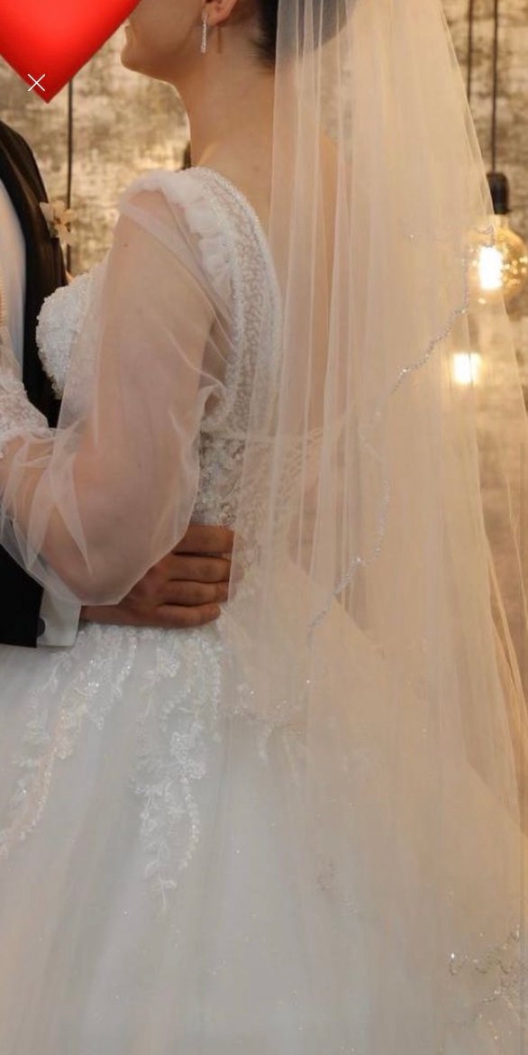 Uzun Kollu Straplez Prenses Gelinlik - Görsel 5