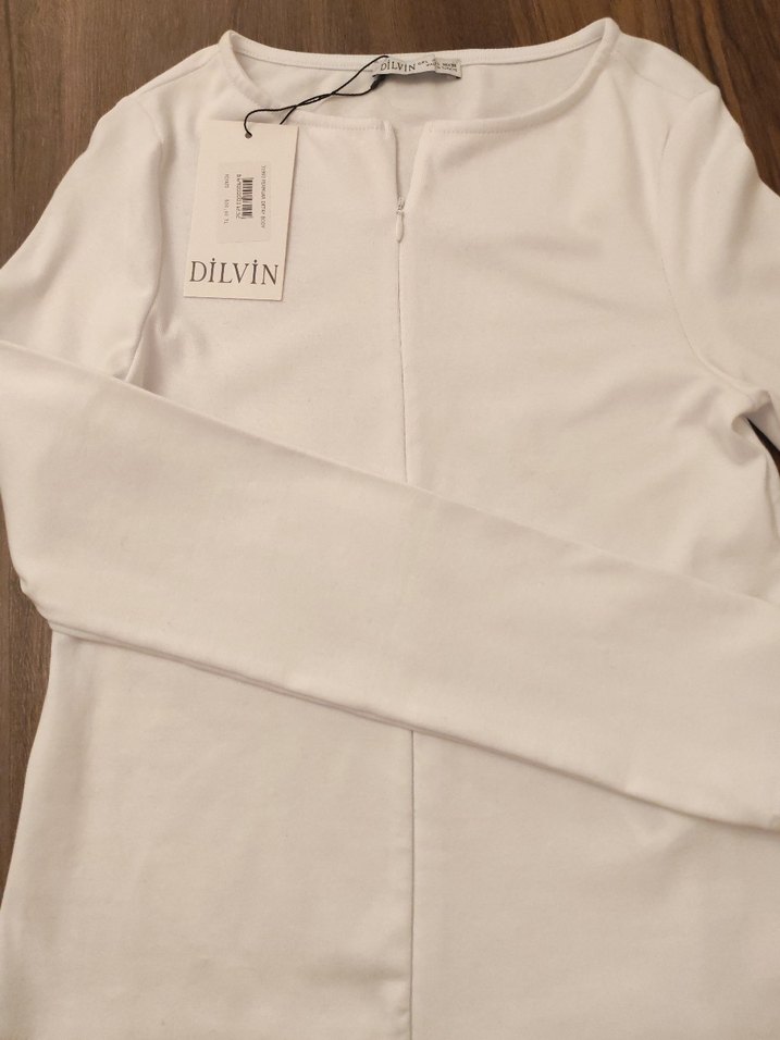 Dilvin Beyaz Fermuarlı uzun Kollu Bluz - Görsel 4