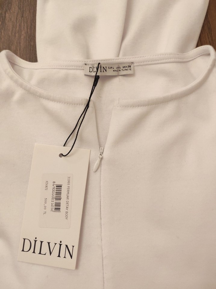 Dilvin Beyaz Fermuarlı uzun Kollu Bluz - Görsel 5