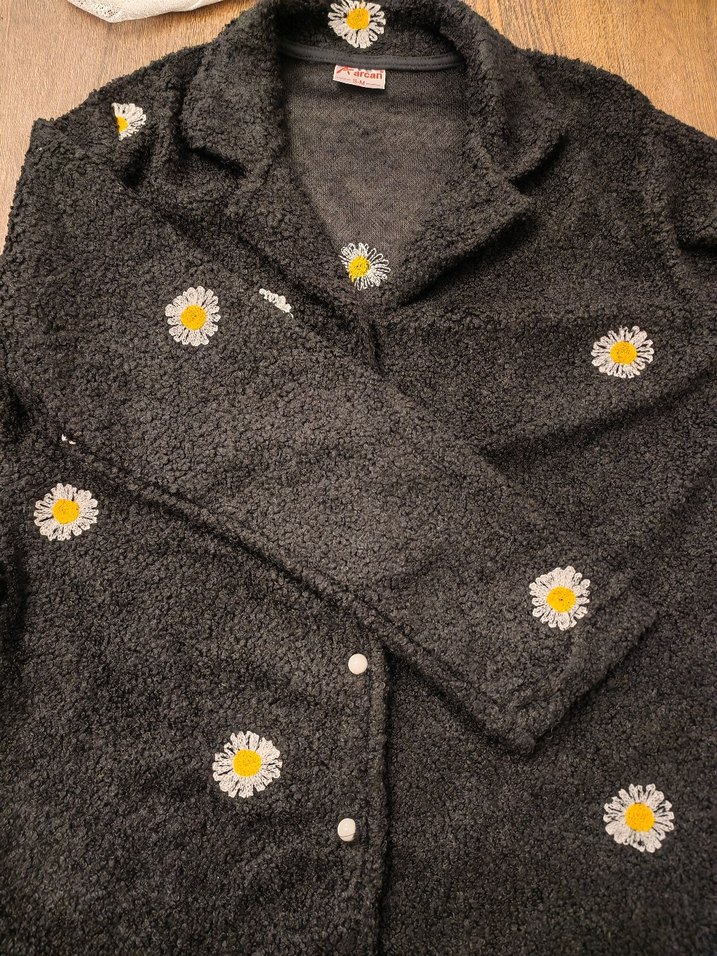 Kadın siyah Nakışlı Polar pijama takımı - Görsel 4