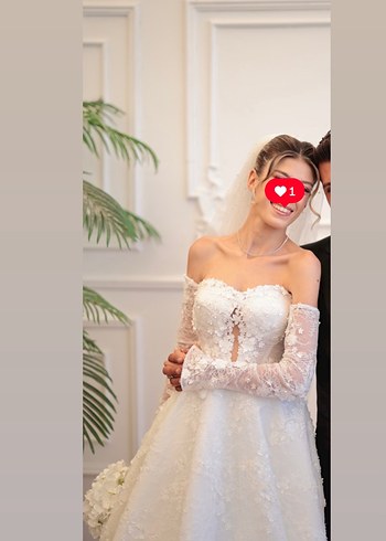 Straplez Uzun Beyaz Çiçekli Gelinlik - Görsel 2