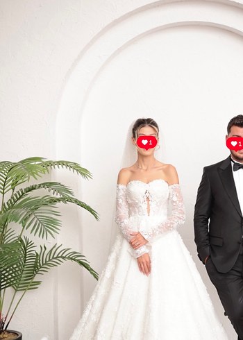 Straplez Uzun Beyaz Çiçekli Gelinlik - Görsel 6