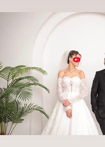 Straplez Uzun Beyaz Çiçekli Gelinlik - Görsel 5