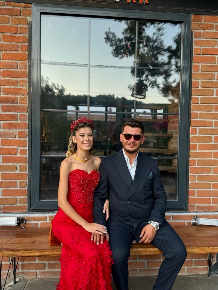 Kırmızı Straplez Payetli Uzun Abiye Elbise - Görsel 2