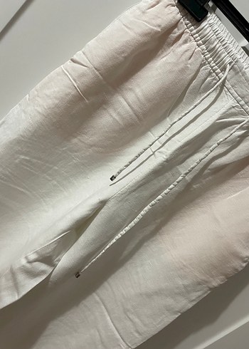 Beyaz Rahat Kesim Keten Kadın Pantolon - Görsel 2