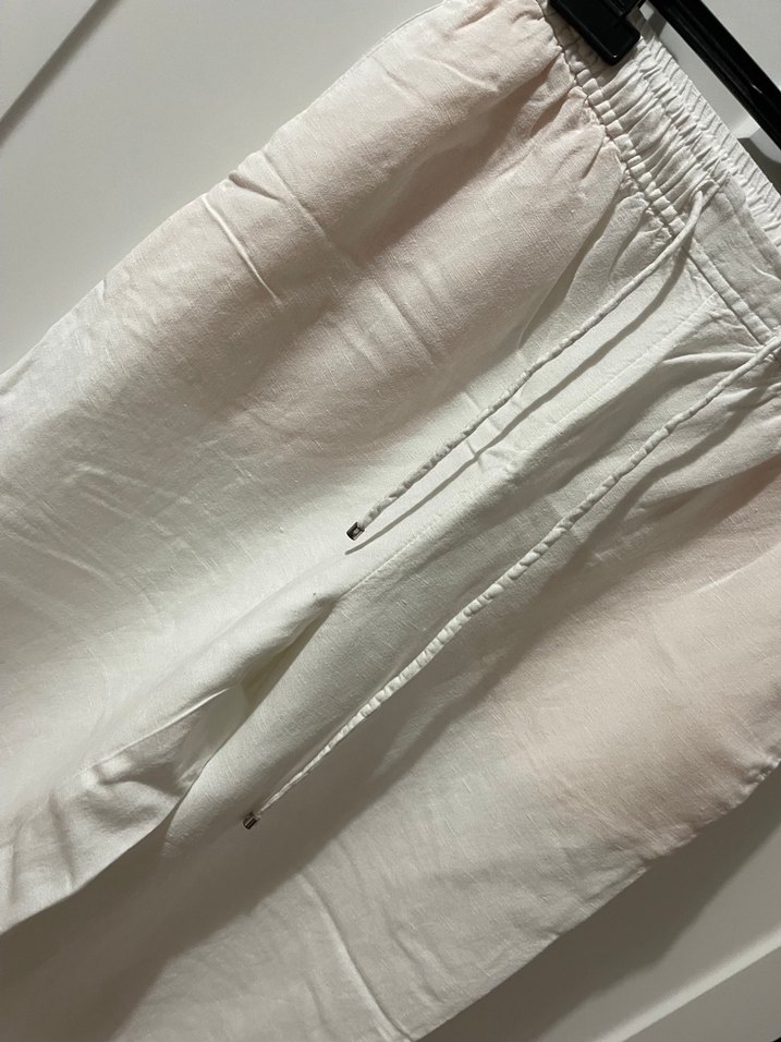 Beyaz Rahat Kesim Keten Kadın Pantolon - Görsel 2