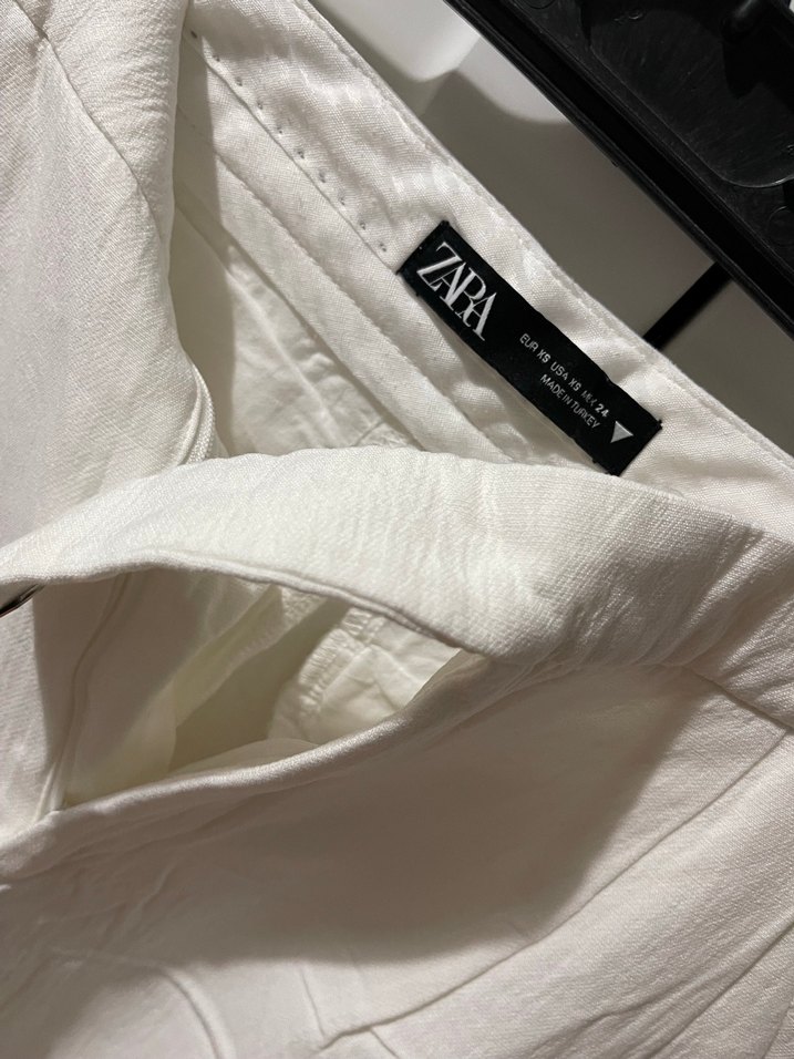 Beyaz Kemerli Keten Midi Kadın Pantolon - Görsel 2