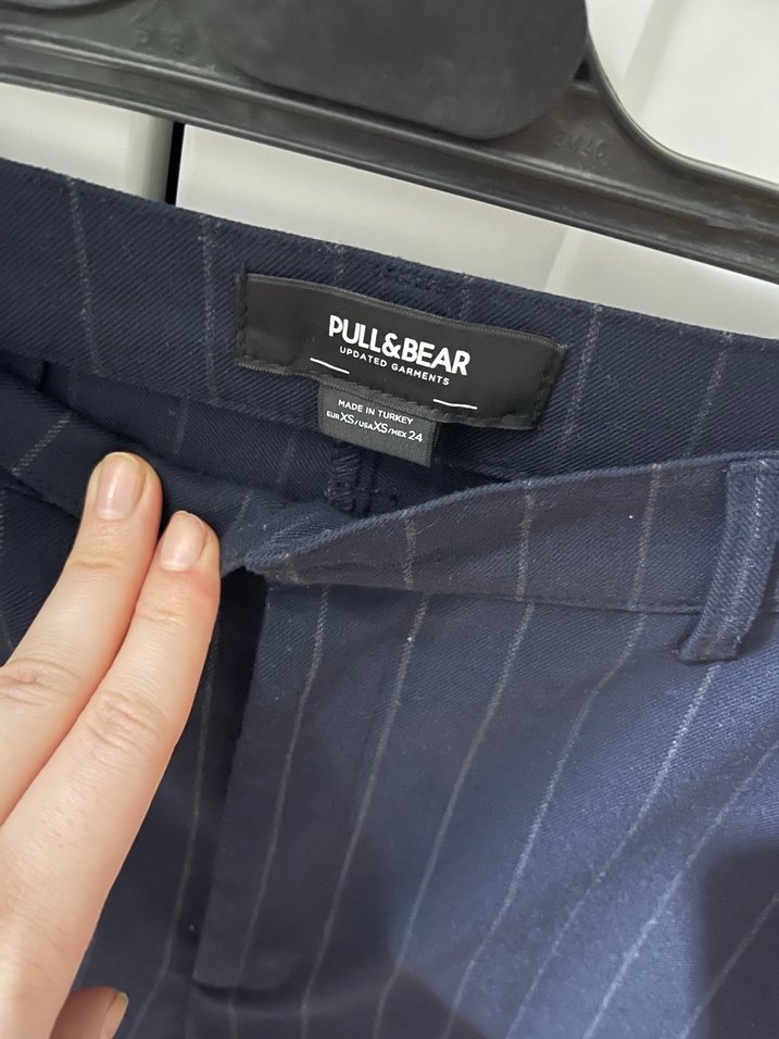 Kadın Lacivert Çizgili Kumaş Pantolon - Görsel 3