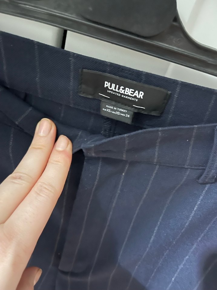 Kadın Lacivert Çizgili Kumaş Pantolon - Görsel 2