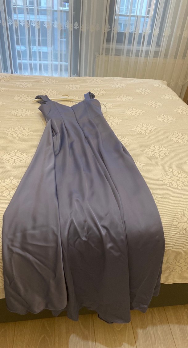 Drapeli Uzun Mor Abiye Elbise - Görsel 3