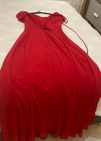 Kırmızı Drapeli Uzun Abiye Elbise - Görsel 4