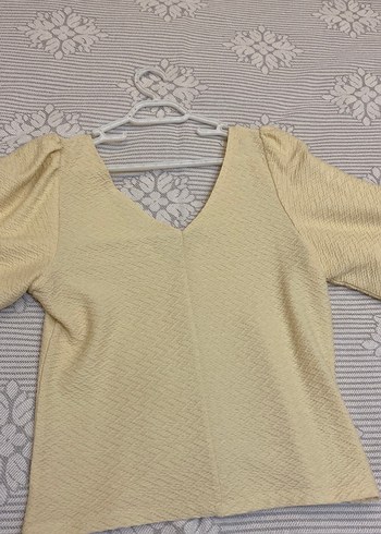 V Yaka Sarı Triko Kadın Bluz - Görsel 3