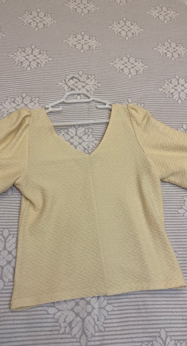 V Yaka Sarı Triko Kadın Bluz - Görsel 3
