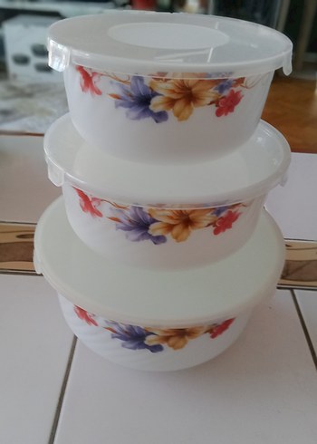 porselen Çiçek Desenli Beyaz Saklama Kapları Seti - Görsel 3