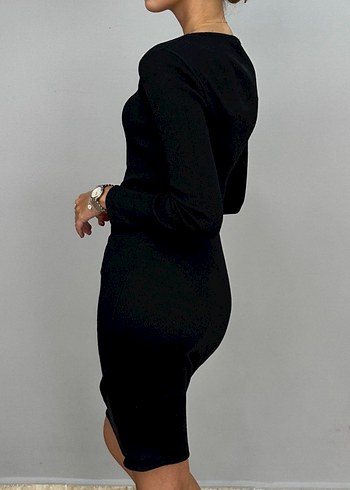 Siyah Uzun Kollu Kalem Elbise - Görsel 2