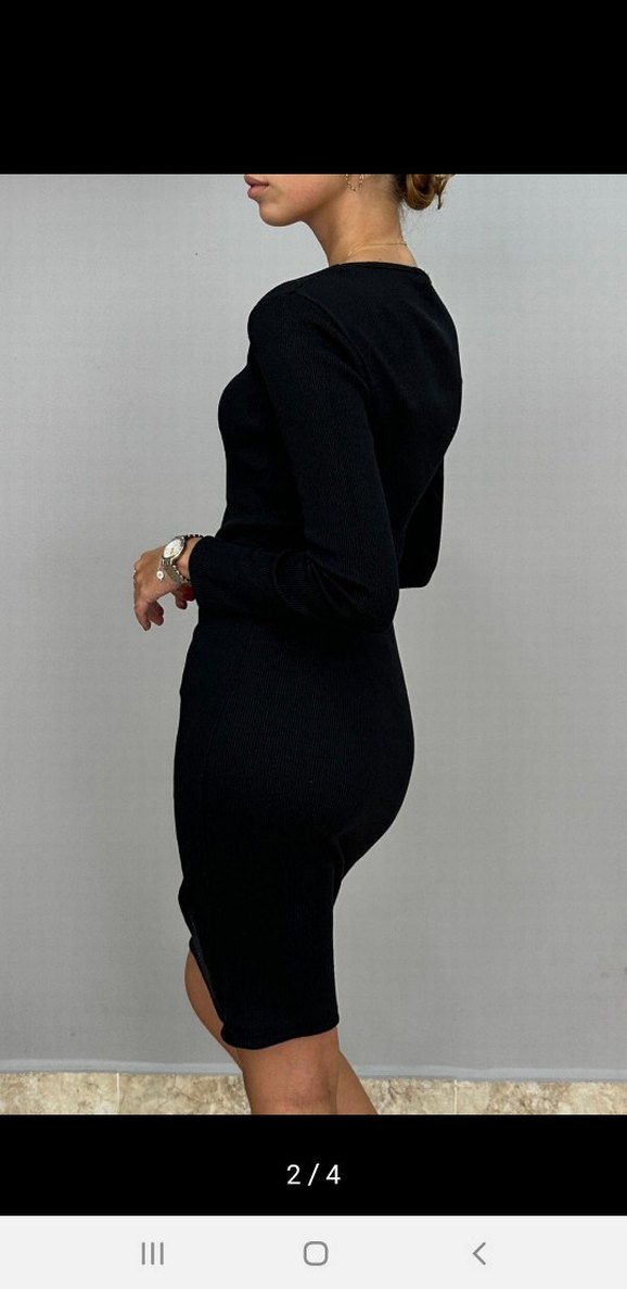 Siyah Uzun Kollu Kalem Elbise - Görsel 2