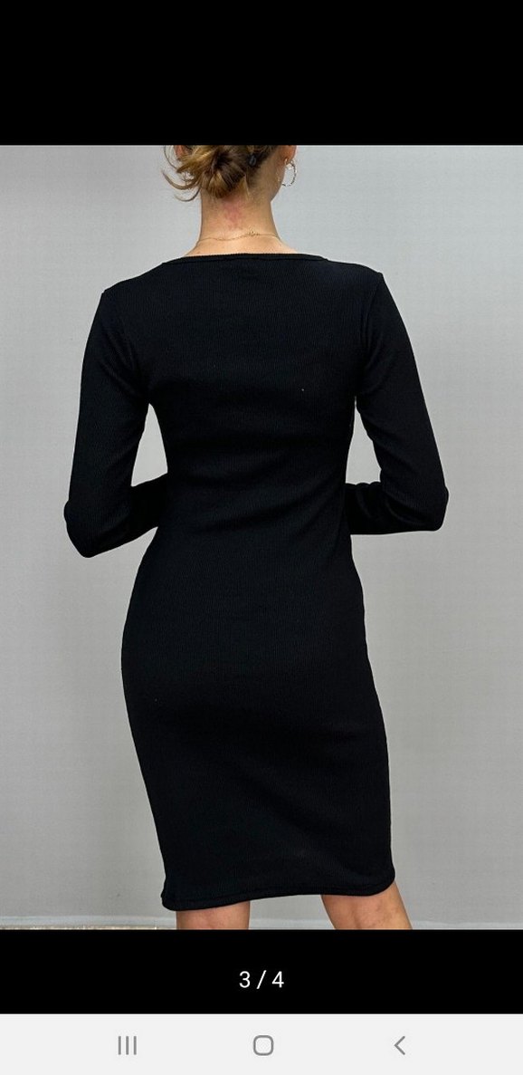 Siyah Uzun Kollu Kalem Elbise - Görsel 3