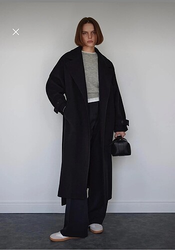 Suud collection oversize siyah yünlü maxi kaban