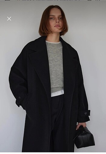 Suud Collection Suud collection oversize siyah yünlü maxi kaban