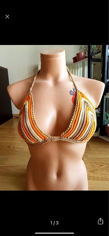Bej örme bikini üstü