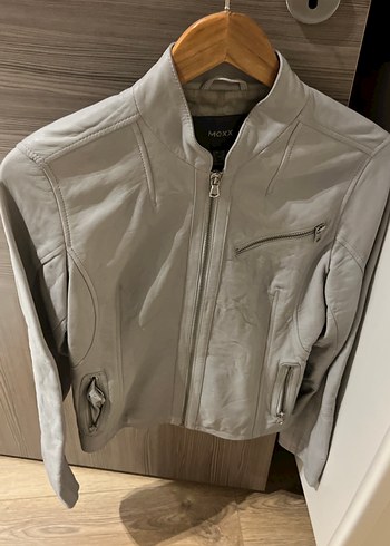 Gri Deri Kadın Biker Ceket - Görsel 3