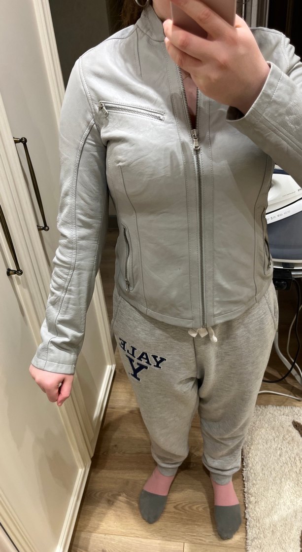 Gri Deri Kadın Biker Ceket - Görsel 4