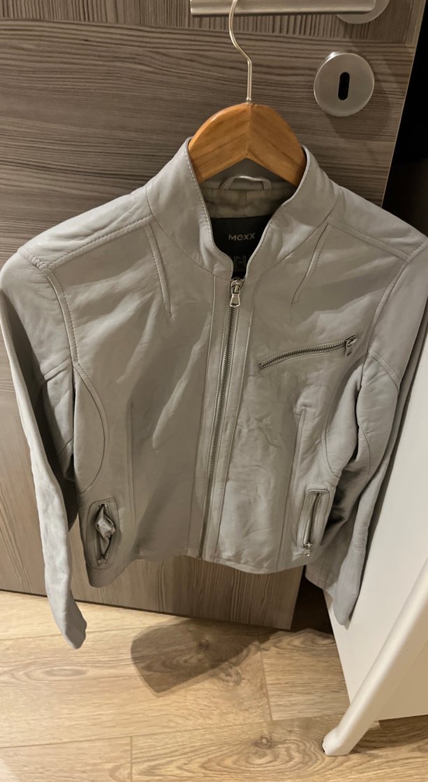 Gri Deri Kadın Biker Ceket - Görsel 3