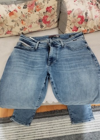 Düğmeli Kadın Mavi Slim Denim Pantolon - Görsel 2