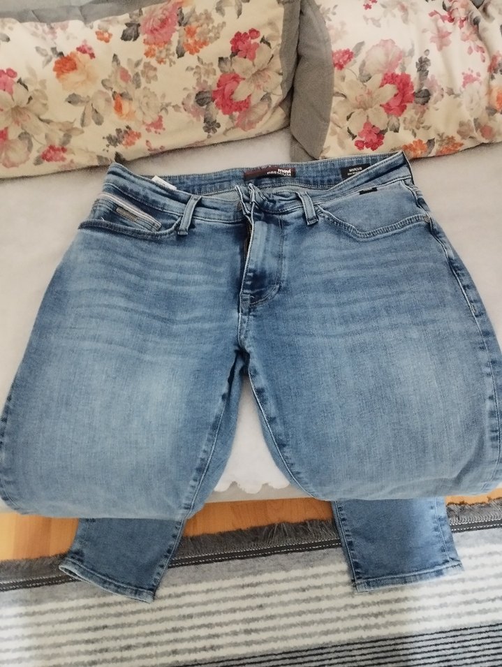 Düğmeli Kadın Mavi Slim Denim Pantolon - Görsel 2