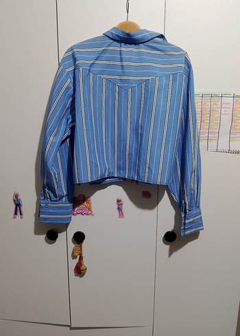 Mavi Çizgili Kadın Gömlek - Görsel 2