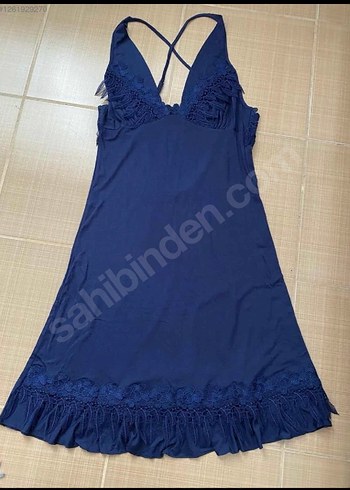 Bohem Uzun Kollu Kadın Sabahlık - Lacivert - Görsel 4