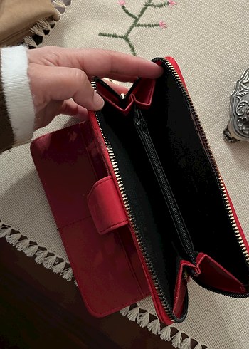 Kırmızı Süet Fermuarlı Kadın Portföy Cüzdan - Görsel 5
