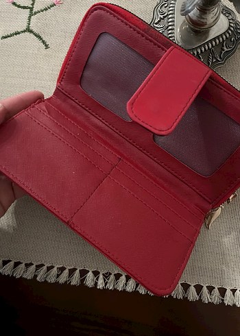 Kırmızı Süet Fermuarlı Kadın Portföy Cüzdan - Görsel 4