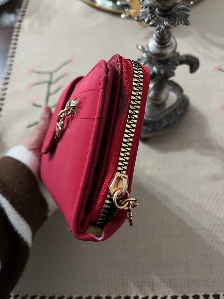 Kırmızı Süet Fermuarlı Kadın Portföy Cüzdan - Görsel 3