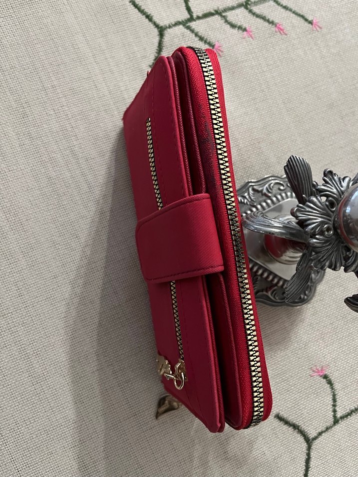 Kırmızı Süet Fermuarlı Kadın Portföy Cüzdan - Görsel 2