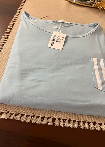 Mavi Pamuklu Kadın Pijama takımı Kısa Kollu, pijama sı uzun - Görsel 3