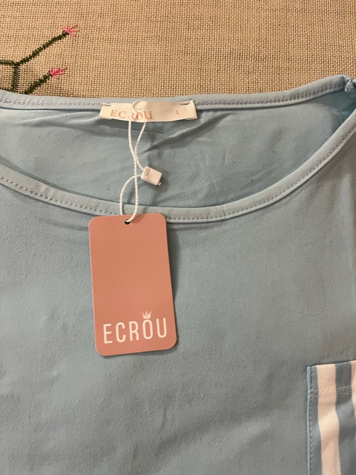 Mavi Pamuklu Kadın Pijama takımı Kısa Kollu, pijama sı uzun - Görsel 4